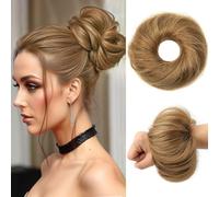 PORSMEER 30g Human Hair Messy Bun Hair Piece 100% Real Hair Chignons Scrunchies Natural Wavy Fluffy Buns for Women Donut Updo Hair Pieces Bun Extension Brown-6#