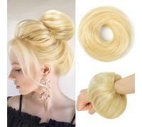 PORSMEER 30g Human Hair Messy Bun Hair Piece 100% Real Hair Chignons Scrunchies Natural Wavy Fluffy Buns for Women Donut Updo Hair Pieces Bun Extension Blonde-613#