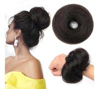 PORSMEER 30g Human Hair Messy Bun Hair Piece 100% Real Hair Chignons Scrunchies Natural Wavy Fluffy Buns for Women Donut Updo Hair Pieces Bun Extension Natural Black-1B#
