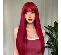 PORSMEER 32 Inch/80cm Long Red Wigs for Women, Layered Straight Synthetic Heat Resistant Hair Wig with Fringe for Ladies Girls Cosplay Party Halloween Costume Anime