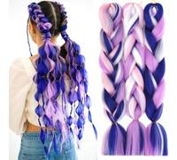 PORSMEER 3PCS Hair Extensions for Braiding,Pre Stretched Braiding Hair Heat Resistant Yaki Synthetic African Box Braids Crochet Twist hair for Womens Girls,Blue/Pink/Purple/White