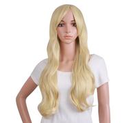 PORSMEER 70 cm/ 28 Inch Long blonde Wavy Wig for Women Ladies Full Hair Replacement Fancy Dress Synthetic Wigs with Fringe for Cosplay Party