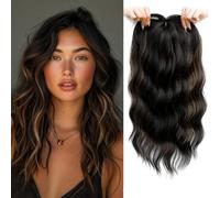 PORSMEER Black/Blonde Highlights Long Wavy Curly Hair Toppers for Thinning Hair Women Ladies Add Hair Volume,Natural Looking with Lace Base Clip In Wiglets Middle Parting