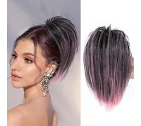 PORSMEER Claw Clip in Ponytail Hair Extensions,Messy Bun Chignon Hair Piece Natural Straight Extensions for Women Girls Tousled Updo Short Ponytail Bun Ombre Pink 10 inch