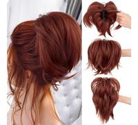 PORSMEER Claw Clip in Short Copper red Ponytail Hair Extension with Bendable Metal Wire Hair Pieces for Women Messy Bun Hair Piece, Fake Pony Tail DIY Styles