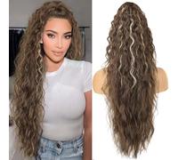 PORSMEER Claw Ponytail Hair Extension 30 inches, Clip in Ponytail Extensions Long Curly Wavy Ponytail Hair Extension Jaw Clip on Pony Tails Hairpiece for Women (Brown with Blonde Highlights)