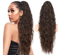 PORSMEER Claw Ponytail Hair Extension 30 inches, Clip in Ponytail Extensions Long Curly Wavy Ponytail Hair Extension Jaw Clip on Pony Tails Hairpiece for Women (Dark Brown with Blonde Highlights)