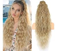 PORSMEER Claw Ponytail Hair Extension 30 inches, Clip in Ponytail Extensions Long Curly Wavy Ponytail Hair Extension Jaw Clip on Pony Tails Hairpiece for Women (Ash Blonde with Highlights)