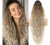 PORSMEER Claw Ponytail Hair Extension 30 inches, Clip in Ponytail Extensions Long Curly Wavy Ponytail Hair Extension Jaw Clip on Pony Tails Hairpiece for Women (Ombre Brown Mix Blonde)