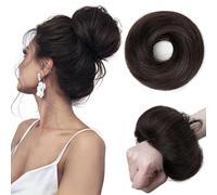 PORSMEER Hairpieces for Updos Stretch Bun Maker Elastic Band Human Hair Buns Women's No-Slip Design Messy Bun Piece Double Ponytail Buns Styling Essentials (1B#)