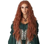 PORSMEER Halloween Renaissance Maiden Queen Long Wavy Auburn Wig for Women - Middle Part Fluffy Curly Ginger Red Synthetic Heat Resistant Hair Replacement for Daily Party Use (Auburn)