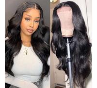PORSMEER Long Body Wave Black Lace Front Wigs Realistic Wigs for women Daily Use,Natural Looking Synthetic Heat Resistant Hair Wig 150% High Density 24 inches