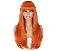 PORSMEER Long Orange Wigs for Women,Layered Straight Synthetic Heat Resistant Hair Wig with Fringe for Ladies Cosplay Party Halloween Costume Anime