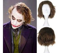 PORSMEER Men's Clown Joker Wig Curly Short Brown Wavy Cosplay Wig Halloween Costume Party Wigs Unisex