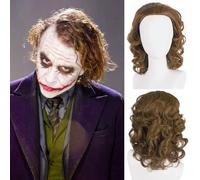 PORSMEER Mens Cosplay Brown Wig Fluffy Clown Joker Wig 70s 80s Disco Short Curly Afro Wavy Heat Resistant Synthetic Halloween Cosplay Costume Unisex