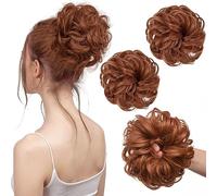 PORSMEER Messy Hair Scrunchies - 2pcs Curly Wavy Synthetic Donut Updo Hair Pieces, Easy Chignons for Women, Girls in Copper Red