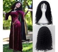 PORSMEER Mother Gothel Classic Long Black Afro Curly Synthetic Hair Wigs for Women or for Men Movie Halloween Party Anime Character Witch Cosplay Costume Wig with Wig Cap,Punk Lolita Wig