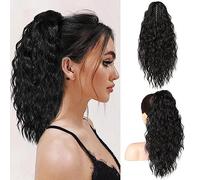 PORSMEER Ponytail Extension,Claw Clip Ponytail Hair Extensions Black Natural Looking Long Curly Wavy Multi Layered Fluffy Synthetic Hairpiece for Women Girls Daily Wear or Party,18inch