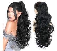 PORSMEER Ponytail Hair Extension Claw Clip in Ponytail Extensions Long Curly Wavy Ponytail Hair Extension Jaw Clip on Pony Tails Hairpiece for Women 26 inches (Black)