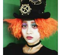 PORSMEER Short Curly Orange Wig Mad Hatter Wig For Movie Halloween Fancy Dress Costume Wigs Synthetic Hair Cosplay Wigs
