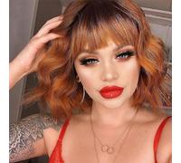 PORSMEER Short GingerWig Ombre Ginger Pastel Wavy Bob Wig with Fringe Natural Looking Synthetic Hair Wigs for Women Ladies Party Or Daily Wear 10inch