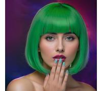 PORSMEER Short Green Bob Wigs for Women Girls Straight Synthetic Hair Wig with Fringe Cosplay Party Costume Replacement Heat Resistant Colorful Hair Wig
