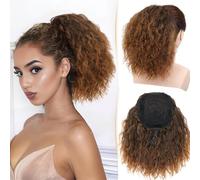 PORSMEER Wavy Curly Ponytail Extension,10 inch Ombre Auburn Brown Drawstring Ponytail for Women Ladies Short Soft Natural Synthetic Hairpiece High Pony Hair Bun For Daily Use/Party