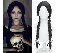 PORSMEER Wednesday Long Braided Wig Adams Ghosts Costume Wig for Women Halloween Gothic Costume Wigs for Girls