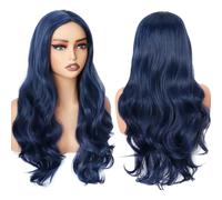 PORSMEER Wig Long Curly Wavy Wigs for Women Ladies with Middle Part Cosplay Fancy Dress Wig Synthetic Heat Resistant Hair Wigs Long Replacement Hair (Dark blue)