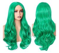 PORSMEER Wig Long Curly Wavy Wigs for Women Ladies with Middle Part Cosplay Fancy Dress Wig Synthetic Heat Resistant Hair Wigs Long Replacement Hair (Green)