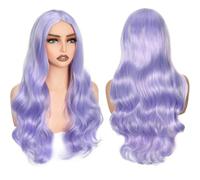 PORSMEER Wig Long purple Curly Wavy Wigs for Women Ladies with Middle Part Cosplay Fancy Dress Wig Synthetic Heat Resistant Hair Wigs Long Replacement Hair (Light purple)