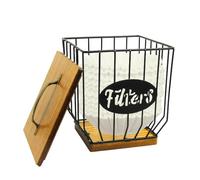 Porssaut Coffee Filter Dispenser, Large Capacity Metal Black Coffee Filter Storage Basket with Lid for Counter