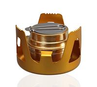 Porssaut Mini Spirit Burner Portable Copper Alcohol Stove Camping Stoves Aluminium Alloy Brass furnace Mini Ultralight with Sealed Cap Fire Extinguish Lid for BBQ Picnic Cooking - Gold
