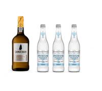 Port and Tonic Bundle | Sandeman Fine White Porto 75cl & 3 Fever-Tree Refreshingly Light Tonics | Portuguese Port Gift Set | 19.5% ABV