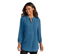 Port Authority Ladies 3/4-Sleeve Textured Crepe Tunic LW713, Aegean Blue, Large