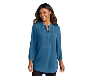 Port Authority Ladies 3/4-Sleeve Textured Crepe Tunic LW713, Aegean Blue, Large