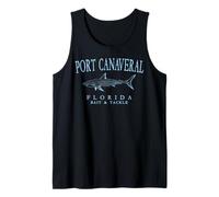 Port Canaveral Florida Shark Vintage Pale Blue Art Fishing Tank Top