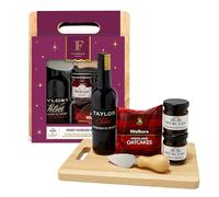 Port, Chutney & Cheeseboard Gift Set - Red Wine 20cl, 2 x Mini Chutneys, Oat Biscuits, Wooden Cheese Board & Knife. Great Christmas Gifts for Women, Cheese Hamper, Birthdays Gifts for Men