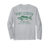Port Clinton Ohio Walleye Vintage Green Art Fishing Long Sleeve T-Shirt