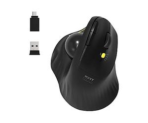 Port Connect Ergonomic Mouse with Directional Ball Bluetooth Wireless Rechargeable USB-a/USB-c 2.4 GHz Black