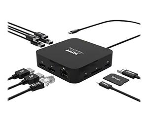 Port Connect Type-C 2 x 4k display travel docking station. Supports PXE Boot, 85w power distribution and allows connection of up to 10 different peripherals.