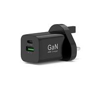 Port Connect Wall Charger gan USB-c Power Delivery™ & USB-a Quick Charge 45w with Type c Cable 2m Black UK Plug
