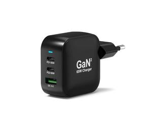 PORT Designs GaN2 USB-C Wall Charger for Laptop 1XUSB-A QC 3.0 2X USB-C PD with Reinforced USB-C Cable 2M (65 W)