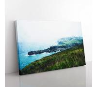 Port Isaac In Cornwall Painting Modern Art Canvas Wall Art Print Ready to Hang, Framed Picture for Living Room Bedroom Home Office Décor, 60x40 cm (24x16 Inch)