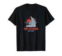 Port Jefferson New York Sailboat Sunset Design Value Graphic T-Shirt, Men, Black, M