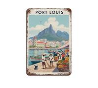 Port Louis Mauritius Travel Retro Poster Metal Tin Sign Chic Art Retro Iron Painting Bar People Cave Cafe Family Garage Poster Wall Decoration 8x12inch(20x30cm)