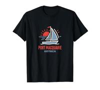 Port Macquarie Australia Sailboat Sunset Design Value Graphic T-Shirt, Men, Black, L