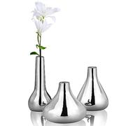 Port&Petal Small Bud Vases (Set of 3) 3.5-5' Tall with Reflective Finish | Silver Home Decor, Table Decor, Wedding Table Centerpiece