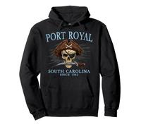 Port Royal South Carolina Pirate Skull Since 1562 Cyan Pullover Hoodie