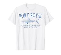 Port Royal South Carolina Shark Fishing Arched Blue Letters T-Shirt
